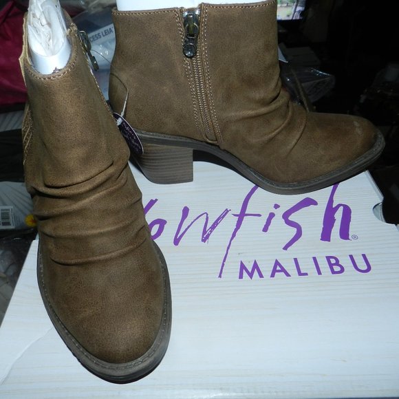 Blowfish Liva Bootie  Brown Ruched Vegan Leather Ankle Booties Shoes NWT - Picture 6 of 16